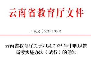 云南省教育厅关于印发2025年中职职教高考实施办法(试行)的通知